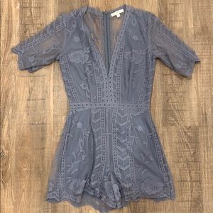 Blue Grey Lace Romper